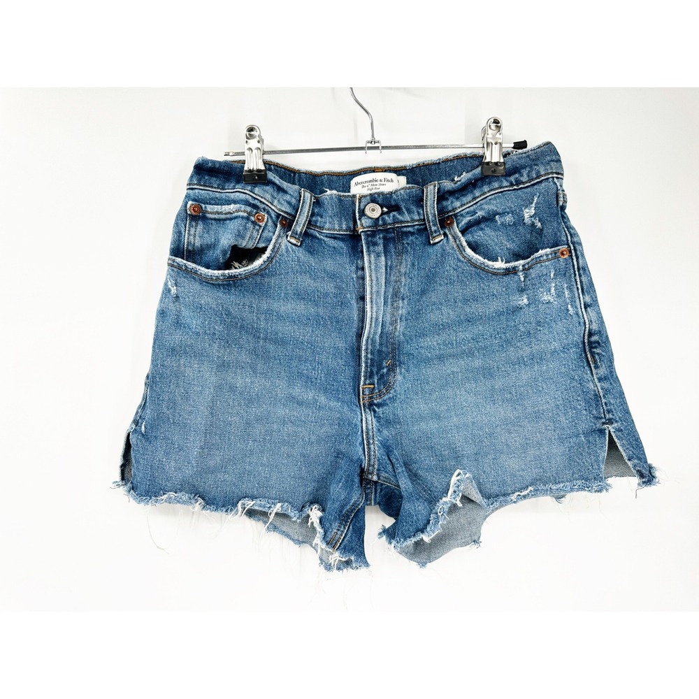 Abercrombie & Fitch The 4" Mom Shorts 28/6 Blue Distressed High Rise Denim